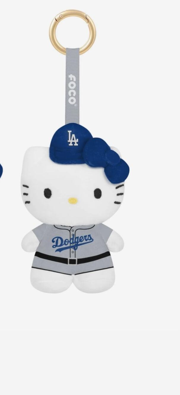 2026 Hello Kitty FOCO LA Dodgers MLB Plush keychain/bag clip with Grey jersey